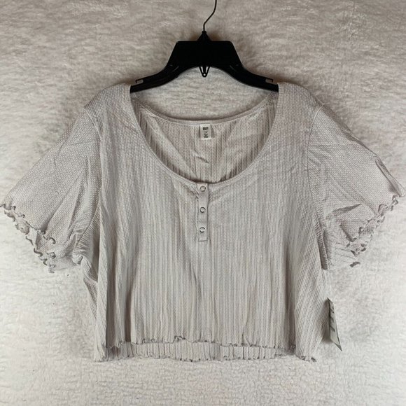 BP. Pointelle Rib Crop Henley Women's Plus Size Top Grey‎ Fog Size 2X NWT 6454 - Picture 1 of 9